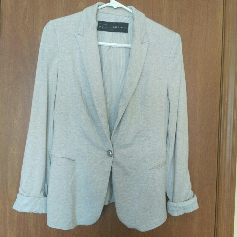 Zara BASIC Beige Blazer Roll up cuff Size M